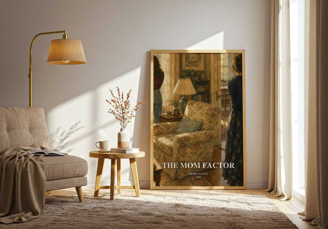The Mom Factor watercolour print in frame leaning in hallway – non fiction wall art