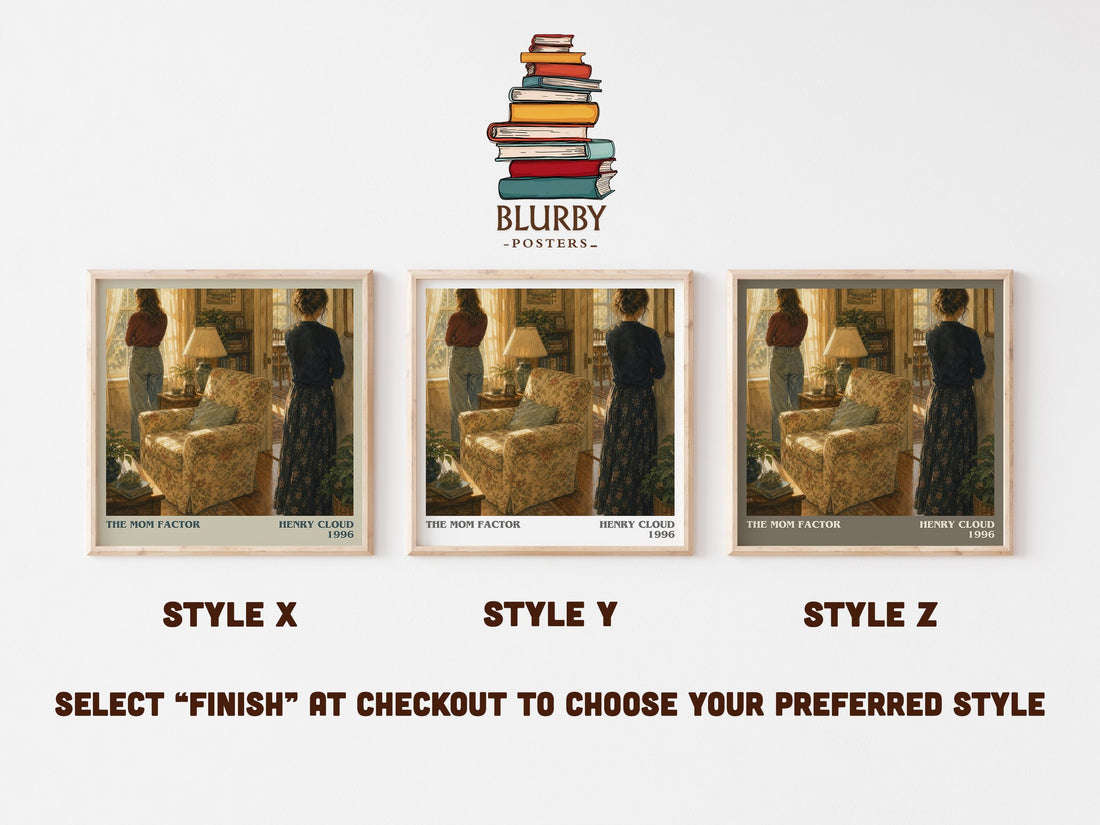 The Mom Factor literary print in frame leaning in hallway – non fiction wall art (mockup)