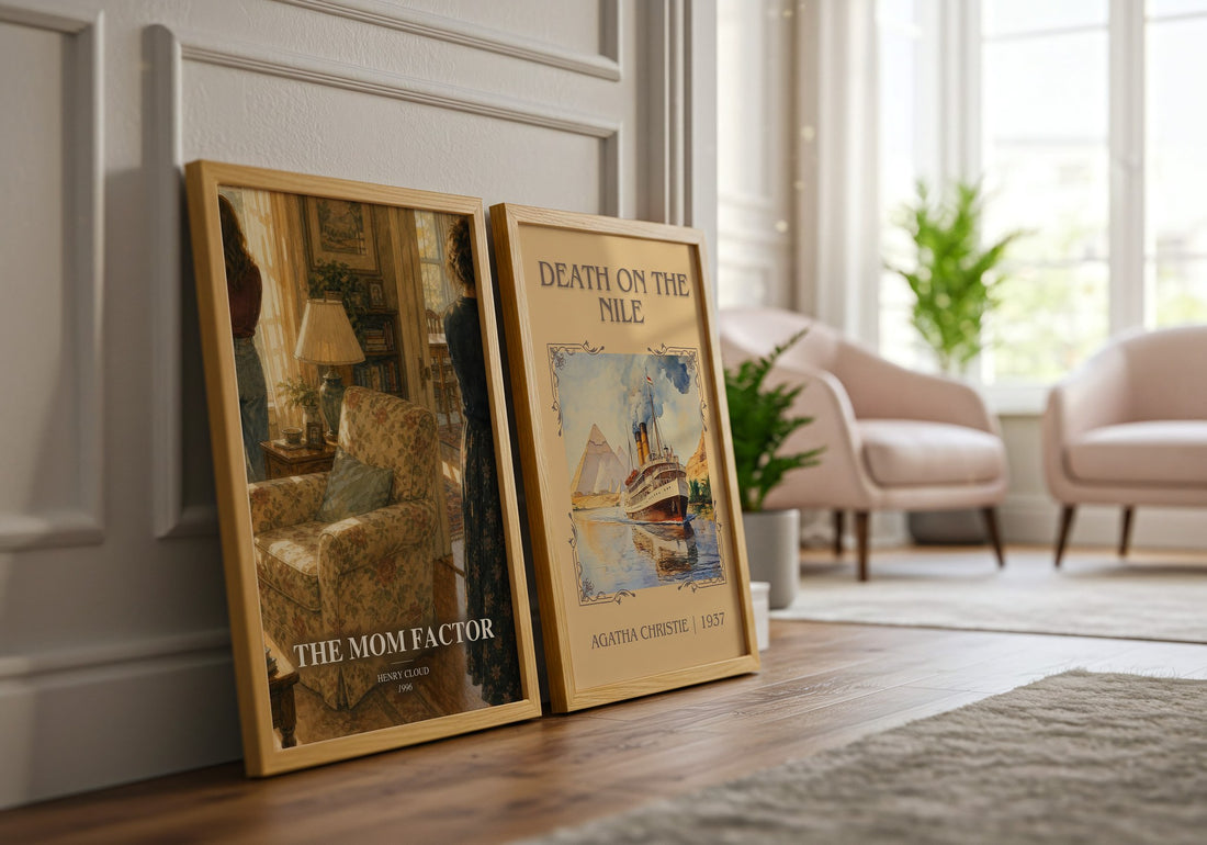 The Mom Factor watercolour print framed by window – literary home decor