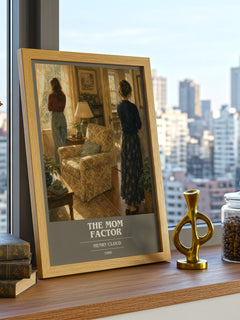 The Mom Factor book cover print framed by window – literary home decor