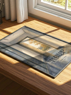 Necessary Endings watercolour book poster framed on wall – non fiction wall art