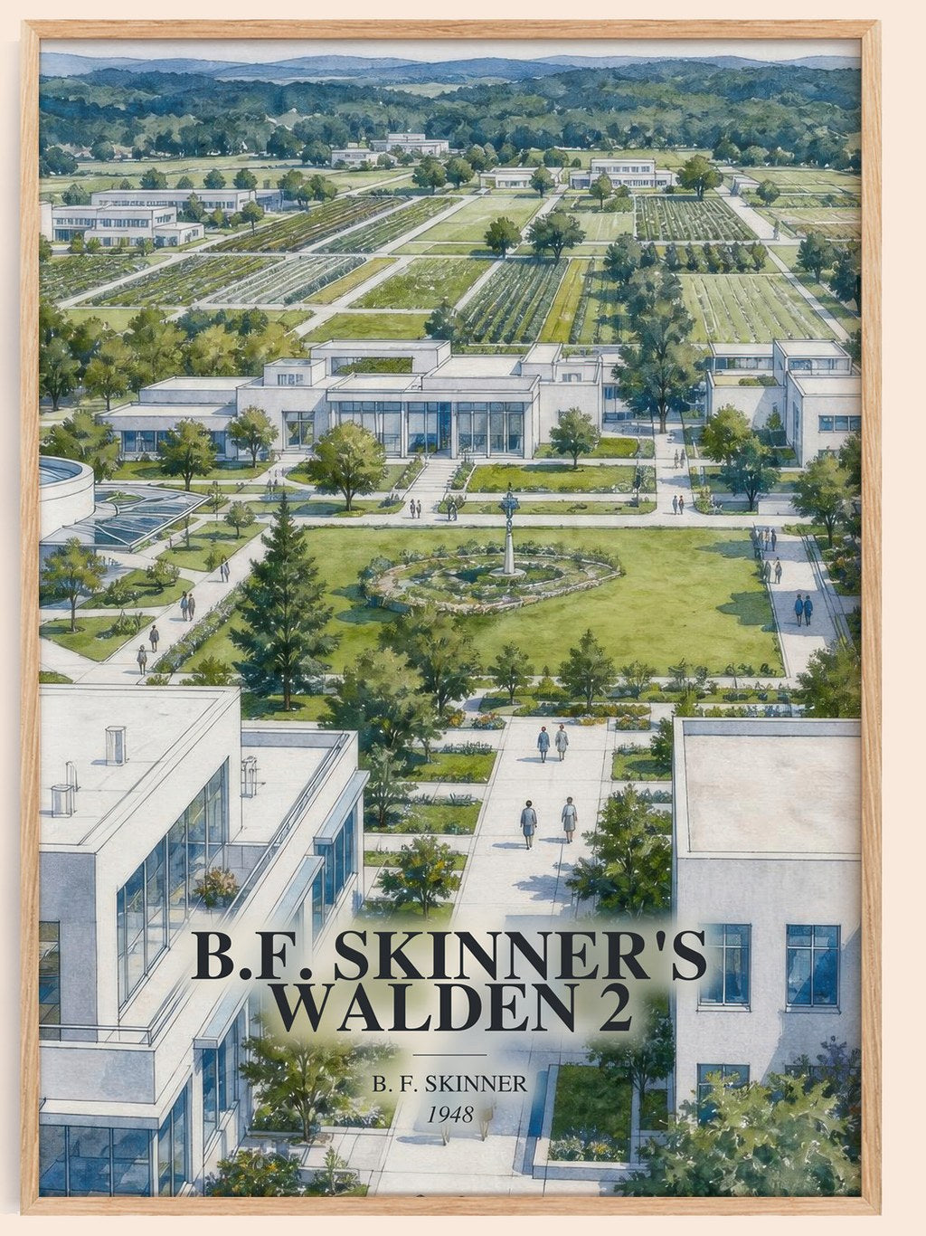 B.F. Skinner's Walden 2 watercolour book poster by B. F. Skinner – framed literary art print