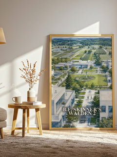 B.F. Skinner's Walden 2 watercolour print in frame leaning in hallway – philosophy wall art