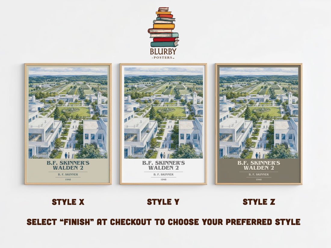 B.F. Skinner's Walden 2 book cover print in frame leaning in hallway – philosophy wall art (mockup)