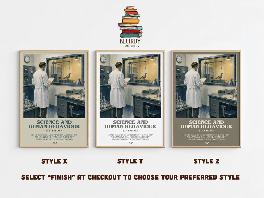 Science and human behaviour bookish print in frame leaning in hallway – non fiction wall art (mockup)