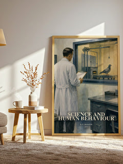 Science and human behaviour watercolour print in frame leaning in hallway – non fiction wall art