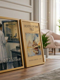 Science and human behaviour watercolour print framed by window – literary home decor