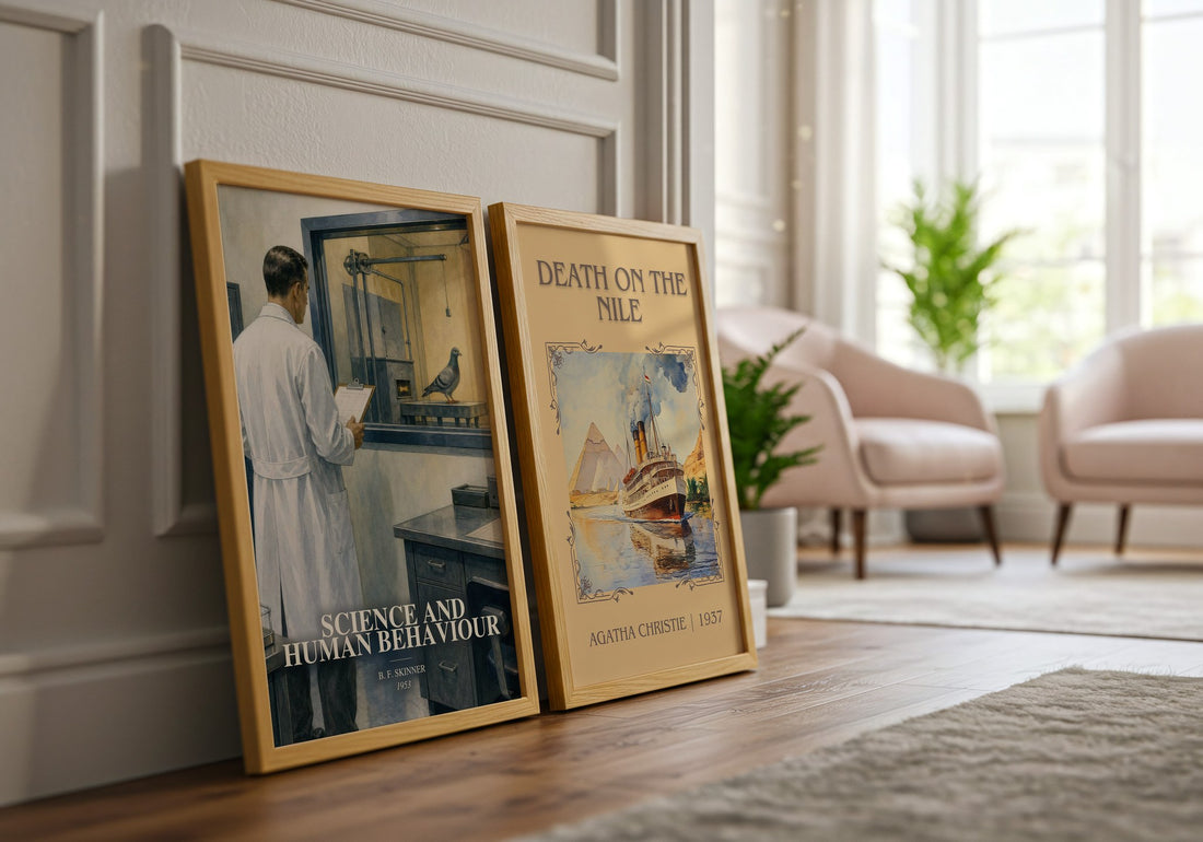Science and human behaviour watercolour print framed by window – literary home decor