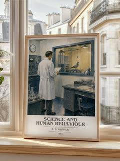 Science and human behaviour Book Cover Poster by B. F. Skinner – framed print by a bright window