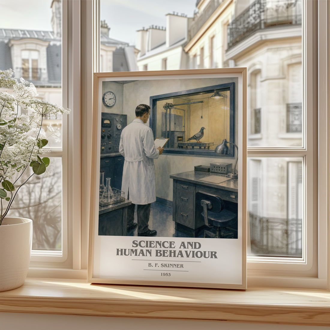 Science and human behaviour Book Cover Poster by B. F. Skinner – framed print by a bright window