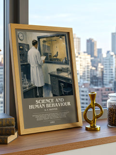 Science and human behaviour bookish print framed by window – literary home decor