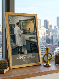 Science and human behaviour Book Cover Poster by B. F. Skinner – framed print on a city-view windowsill