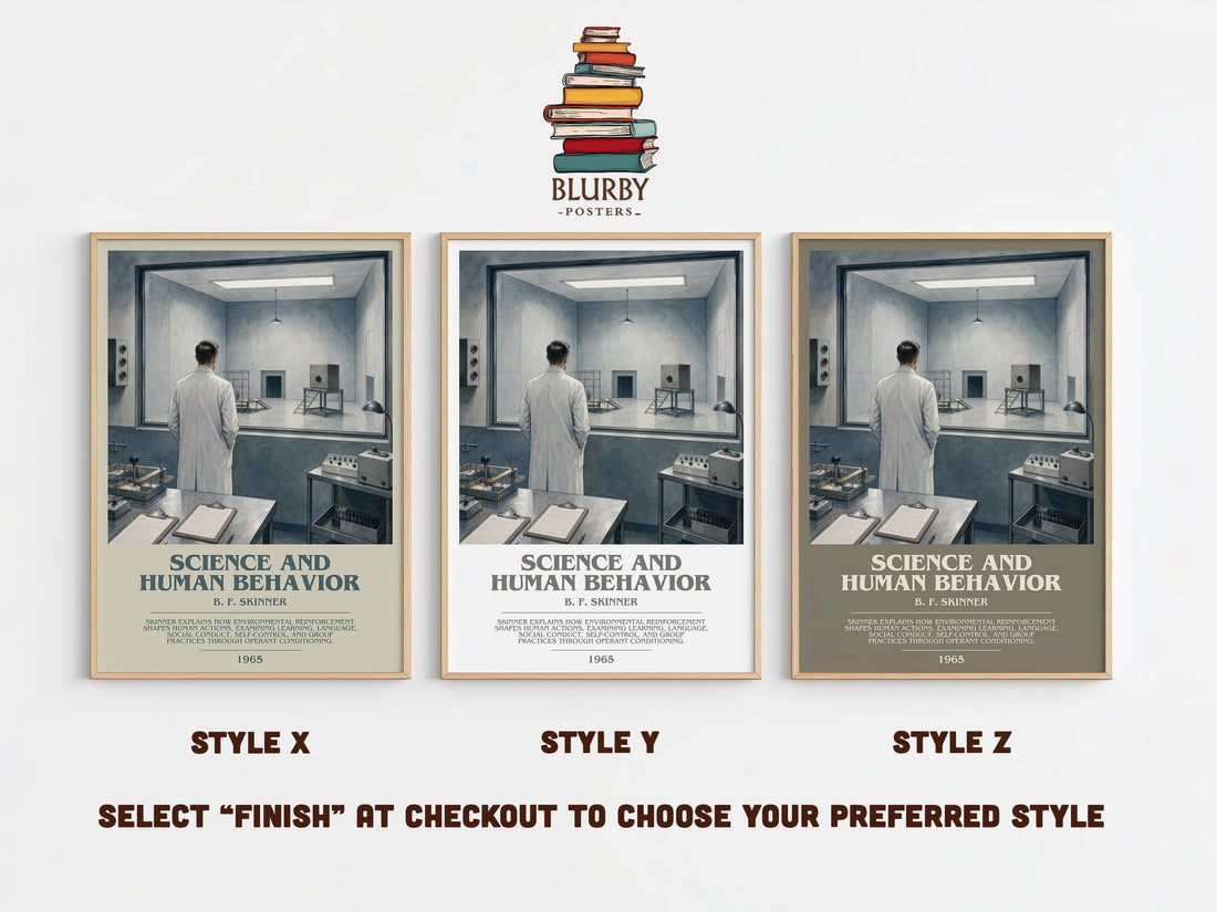 Science And Human Behavior bookish print in frame leaning in hallway – non fiction wall art (mockup)