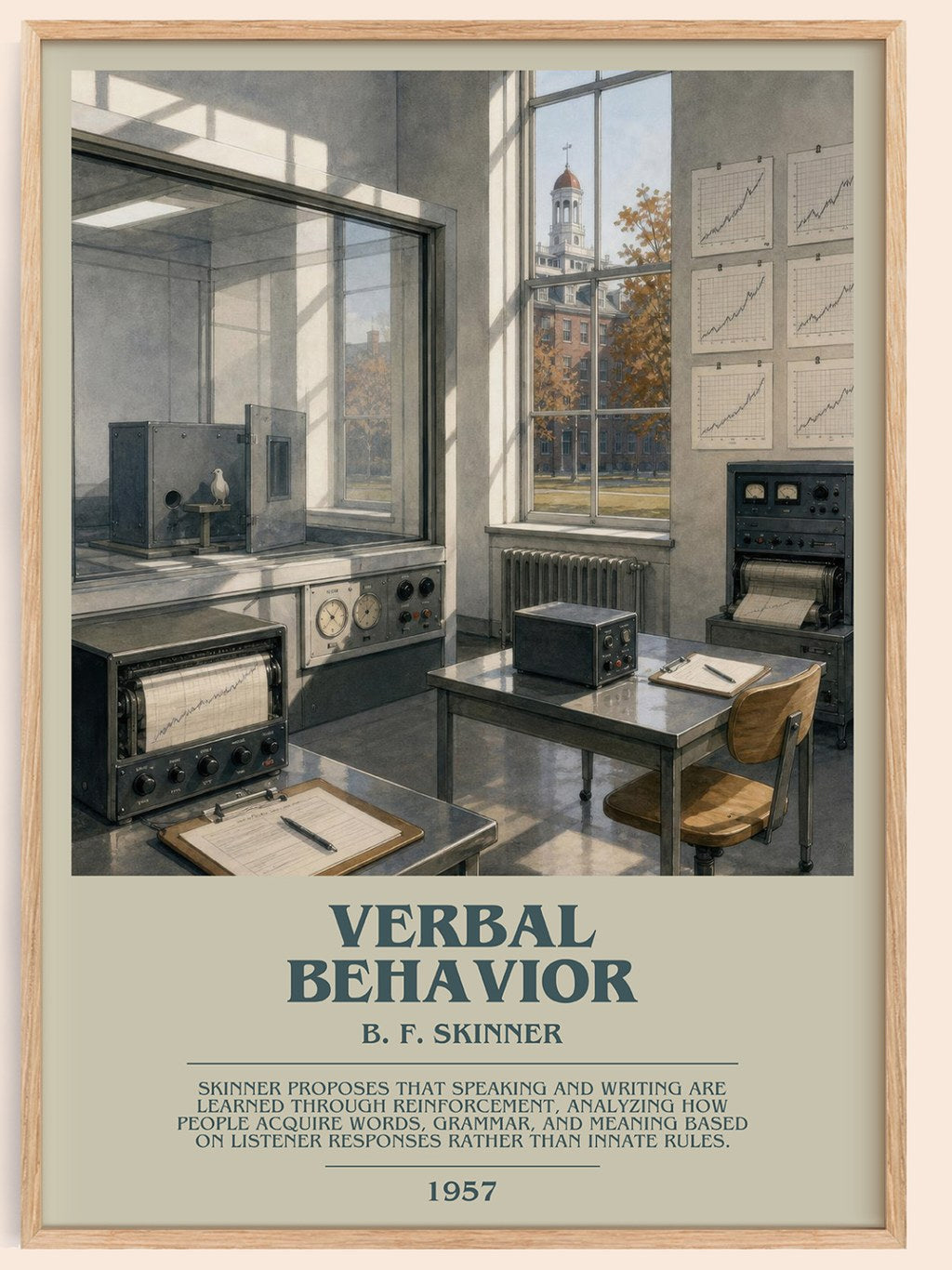 Verbal behavior bookish book poster by B. F. Skinner – framed literary art print