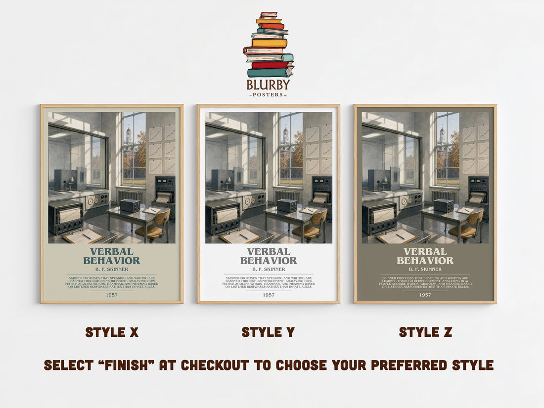 Verbal behavior bookish print in frame leaning in hallway – non fiction wall art (mockup)