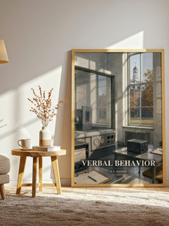 Verbal behavior watercolour print in frame leaning in hallway – non fiction wall art