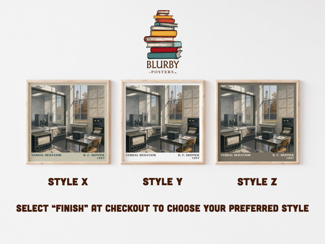 Verbal behavior literary print in frame leaning in hallway – non fiction wall art (mockup)