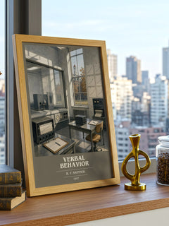 Verbal behavior book cover print framed by window – literary home decor