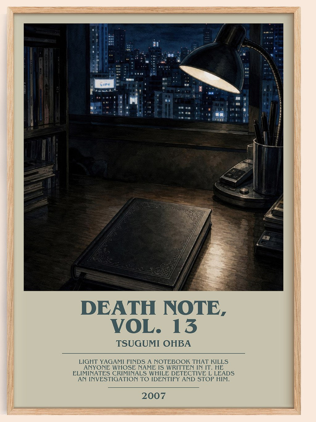 Death Note, Vol. 13 bookish book poster by Tsugumi Ohba – framed literary art print