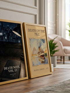 Death Note, Vol. 13 watercolour print framed by window – literary home decor