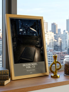 Death Note, Vol. 13 book cover print framed by window – literary home decor