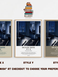 Death Note #1-2 bookish print in frame leaning in hallway – thriller wall art