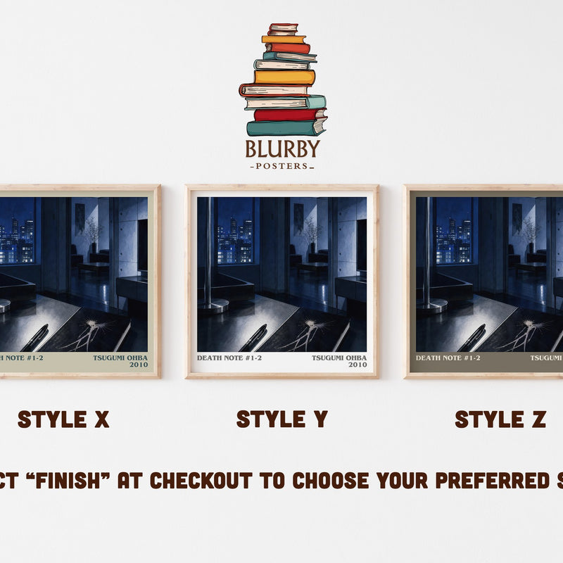 Death Note #1-2 literary print in frame leaning in hallway – thriller wall art