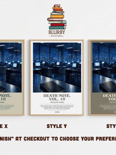 Death Note, Vol. 10 bookish print in frame leaning in hallway – thriller wall art