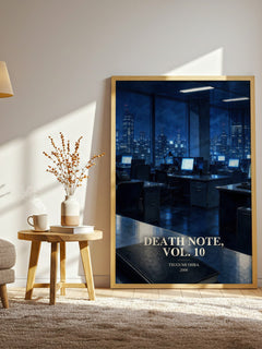 Death Note, Vol. 10 watercolour print in frame leaning in hallway – thriller wall art