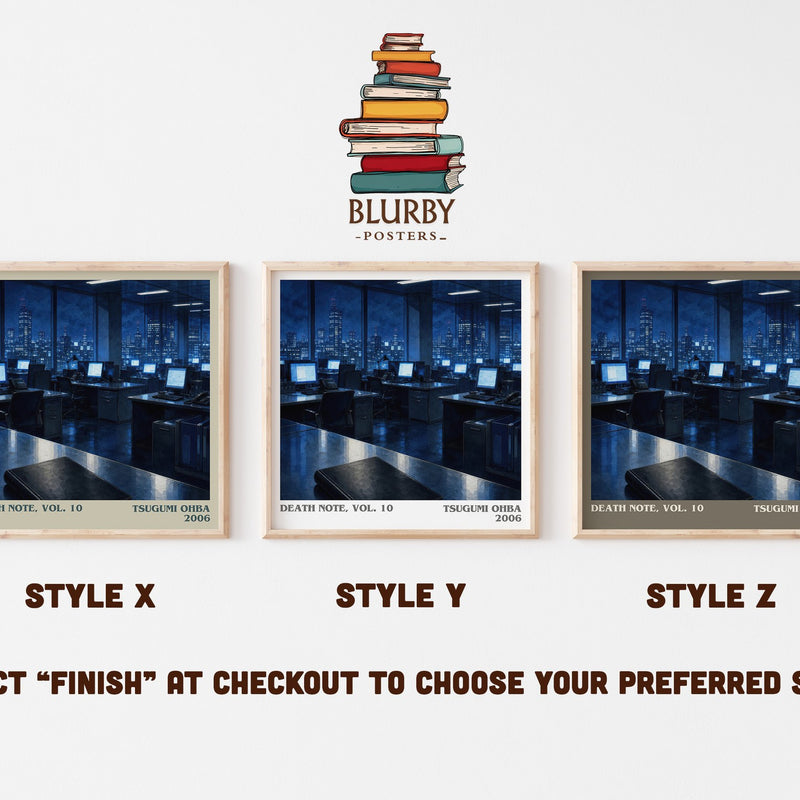 Death Note, Vol. 10 literary print in frame leaning in hallway – thriller wall art