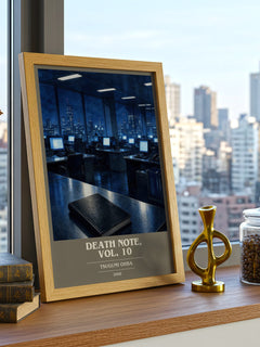 Death Note, Vol. 10 book cover print framed by window – literary home decor