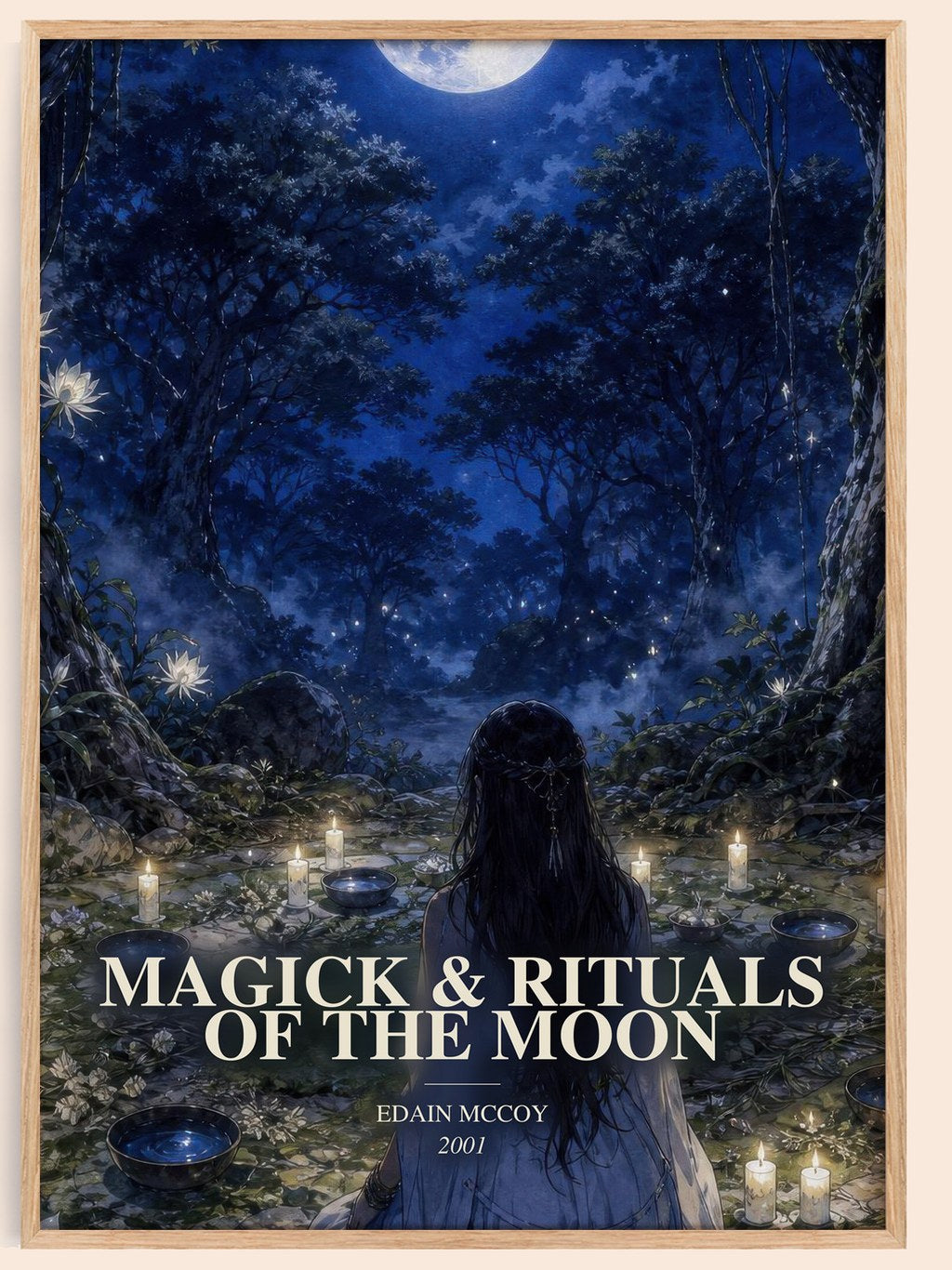 Magick & rituals of the moon watercolour book poster by Edain McCoy – framed literary art print
