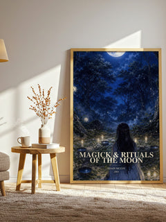 Magick & rituals of the moon watercolour print in frame leaning in hallway – non fiction wall art