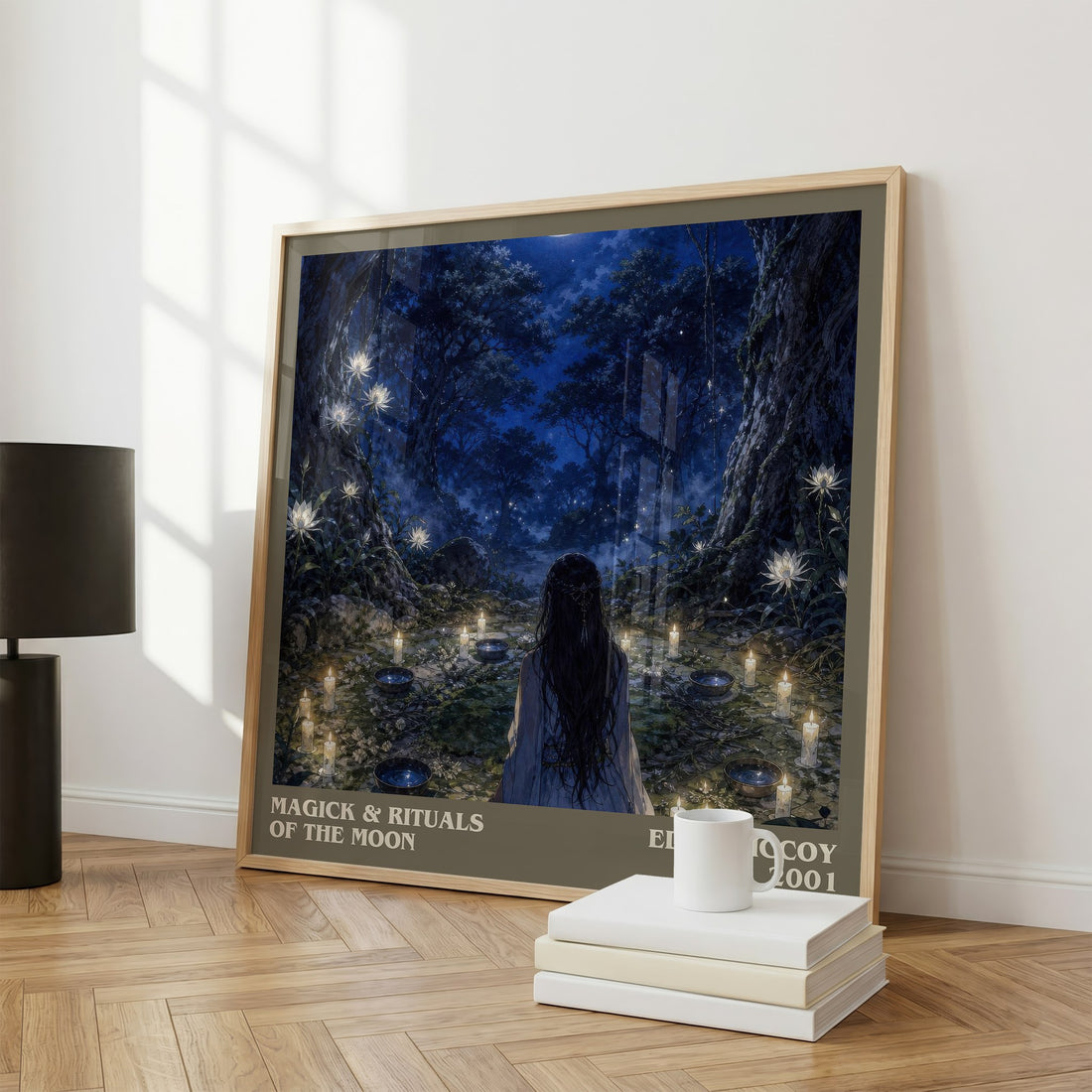 Magick & rituals of the moon literary print framed by window – literary home decor