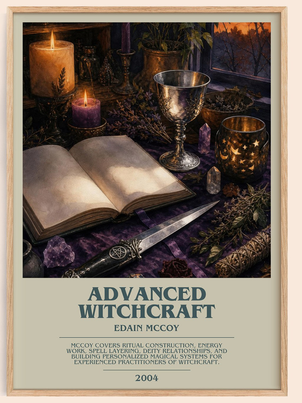 Advanced Witchcraft bookish book poster by Edain McCoy – framed literary art print