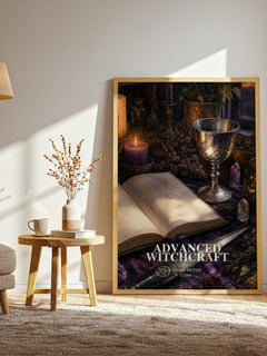 Advanced Witchcraft watercolour print in frame leaning in hallway – non fiction wall art