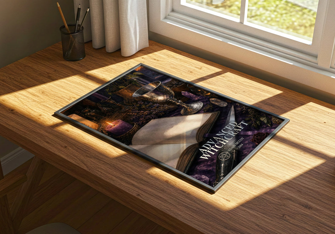 Advanced Witchcraft watercolour book poster framed on wall – non fiction wall art