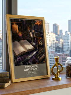 Advanced Witchcraft book cover print framed by window – literary home decor