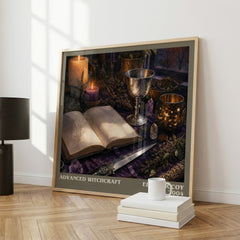 Advanced Witchcraft literary print framed by window – literary home decor