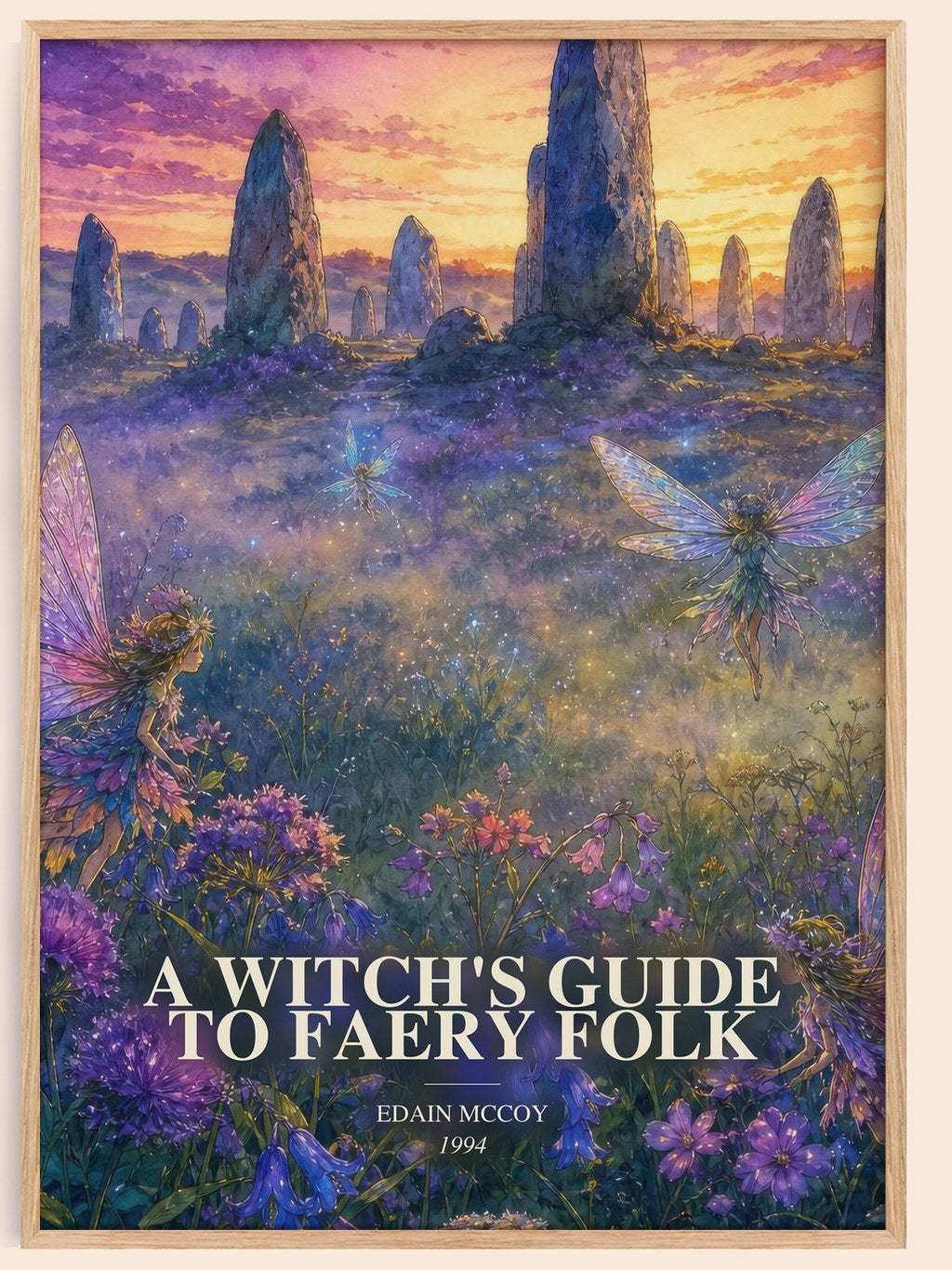 A witch's guide to faery folk watercolour book poster by Edain McCoy – framed literary art print