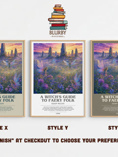 A witch's guide to faery folk bookish print in frame leaning in hallway – non fiction wall art