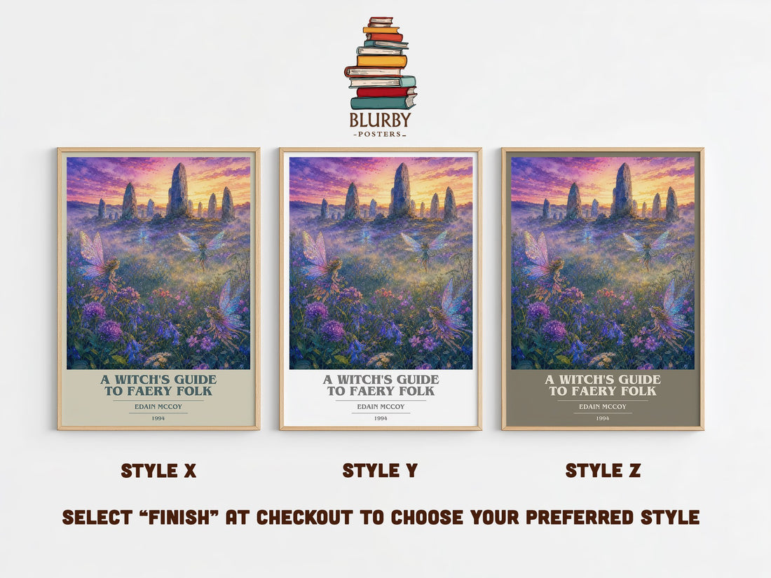 A witch's guide to faery folk book cover print in frame leaning in hallway – non fiction wall art (mockup)