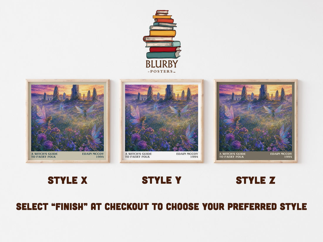 A witch's guide to faery folk literary print in frame leaning in hallway – non fiction wall art (mockup)