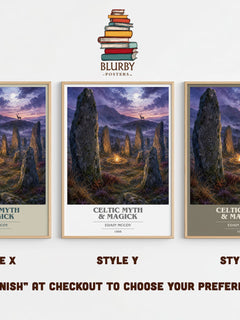 Celtic Myth & Magick book cover print in frame leaning in hallway – non fiction wall art