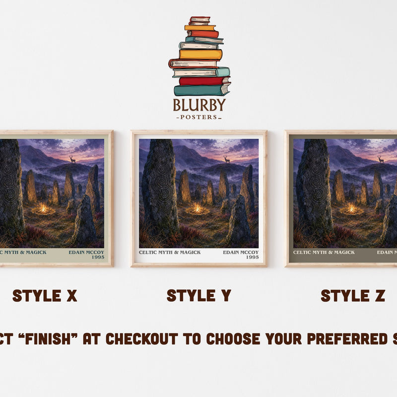 Celtic Myth & Magick literary print in frame leaning in hallway – non fiction wall art