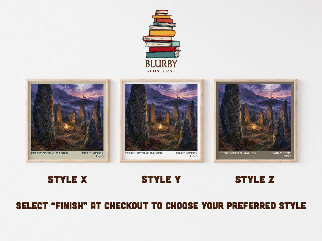 Celtic Myth & Magick literary print in frame leaning in hallway – non fiction wall art (mockup)