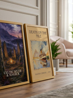 Celtic Myth & Magick watercolour print framed by window – literary home decor