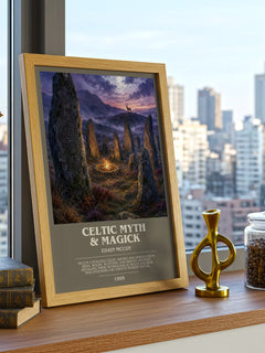 Celtic Myth & Magick bookish print framed by window – literary home decor