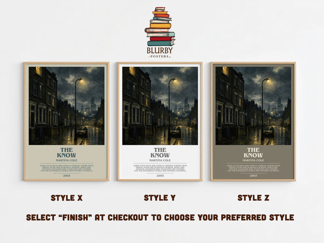The Know bookish print in frame leaning in hallway – crime wall art (mockup)