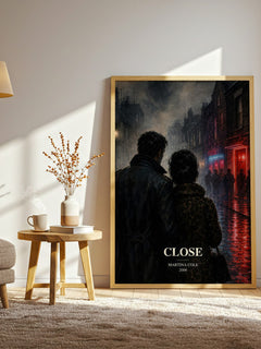 Close watercolour print in frame leaning in hallway – crime wall art